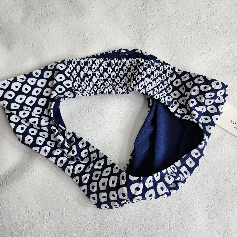 Vineyard Vines Stingray Smocked Bikini Bottom Deep Blue & White Size Medium NWT